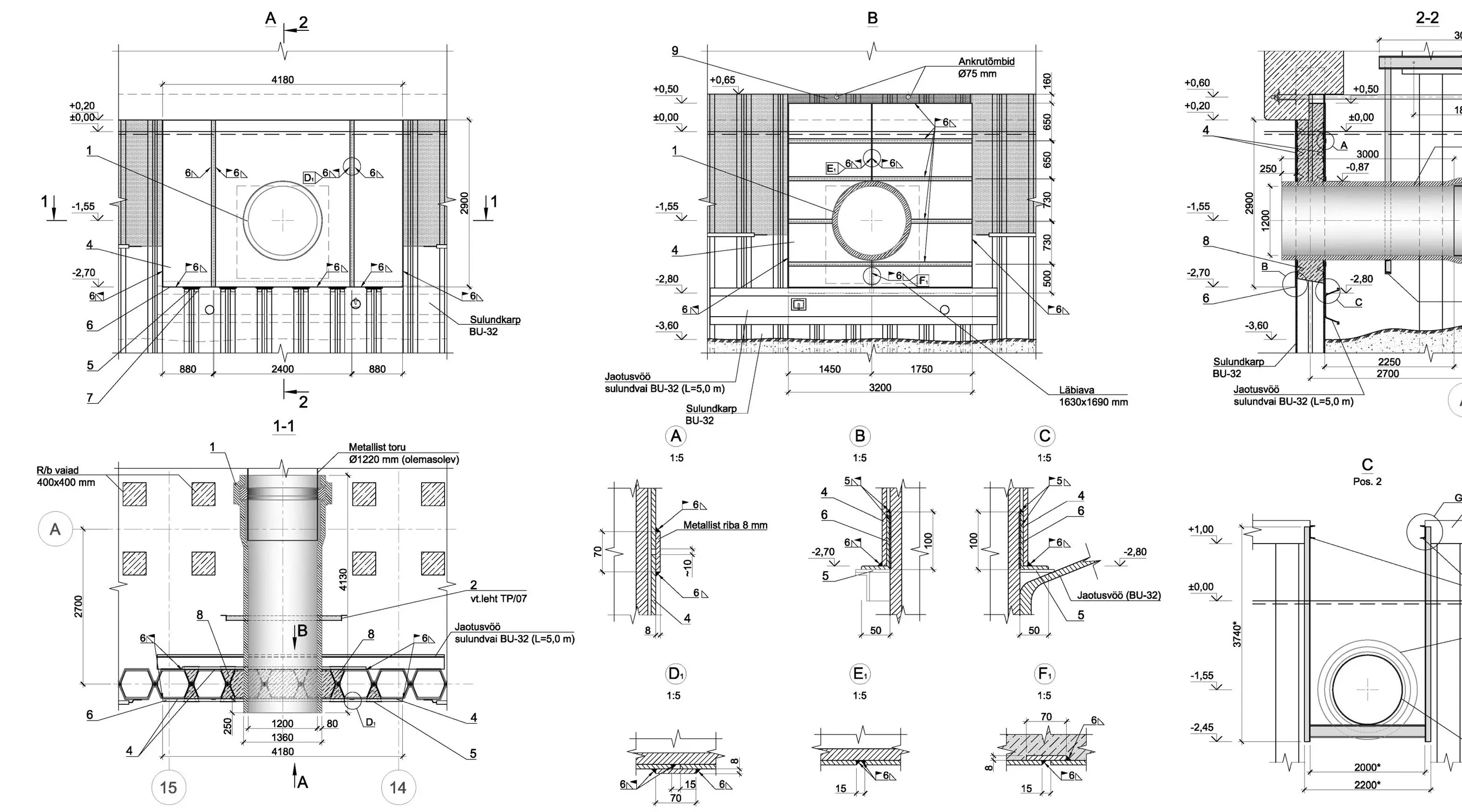 Sections and details at working scale.