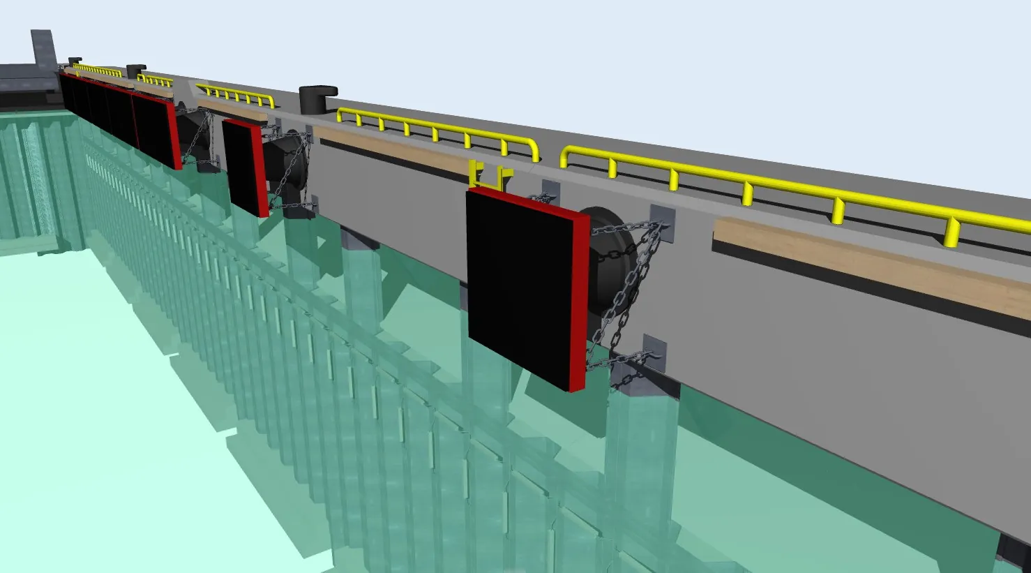 Pier fenders and protective structures, 3D model.