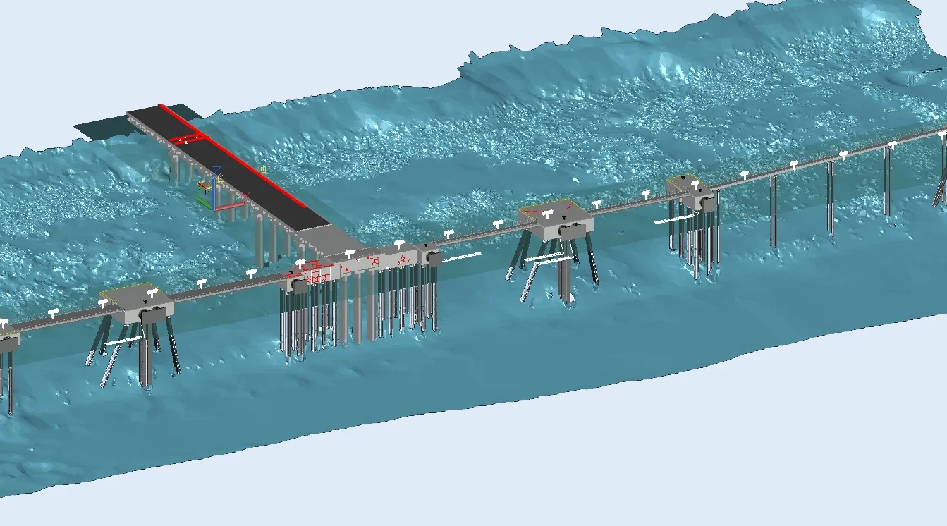 Pier AutoCAD model aligned to the seabed scan.