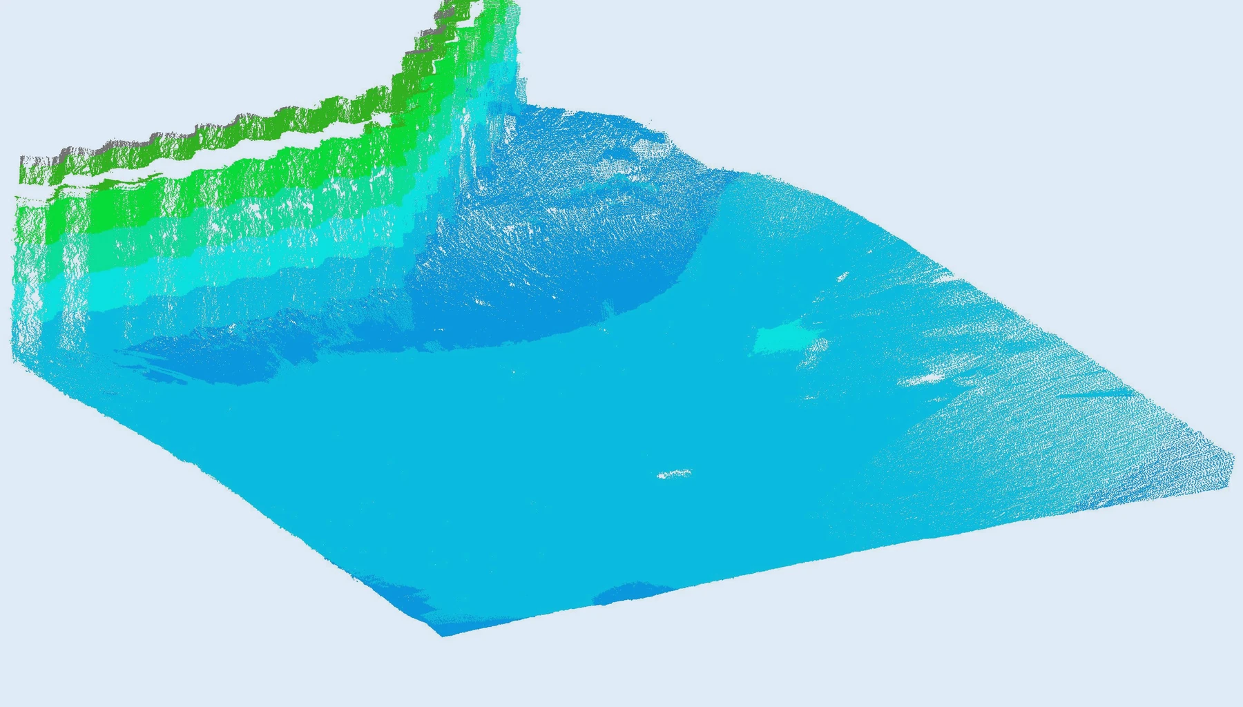 Seabed and sheet pile point cloud with debris, seaweed and noise before and after cleaning.